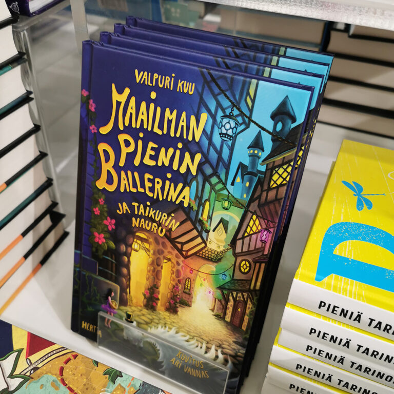 Ari Vannaksen kuvittama kirjan kansi kirjasta Maailman pienin ballerina ja taukurin nauru.