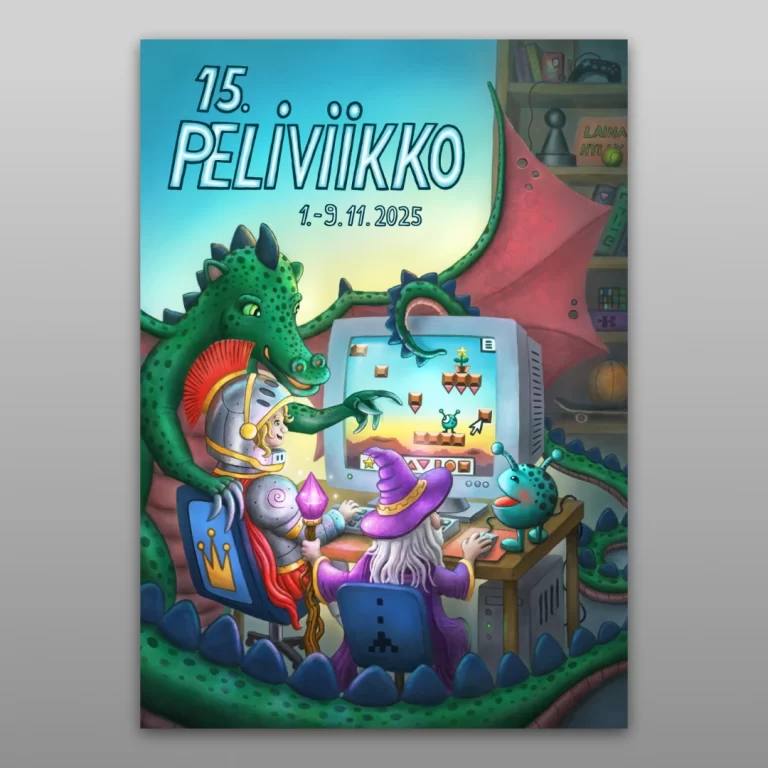 Peliviikko - Julisteen kuvitus - Kuvittaja Ari Vannas